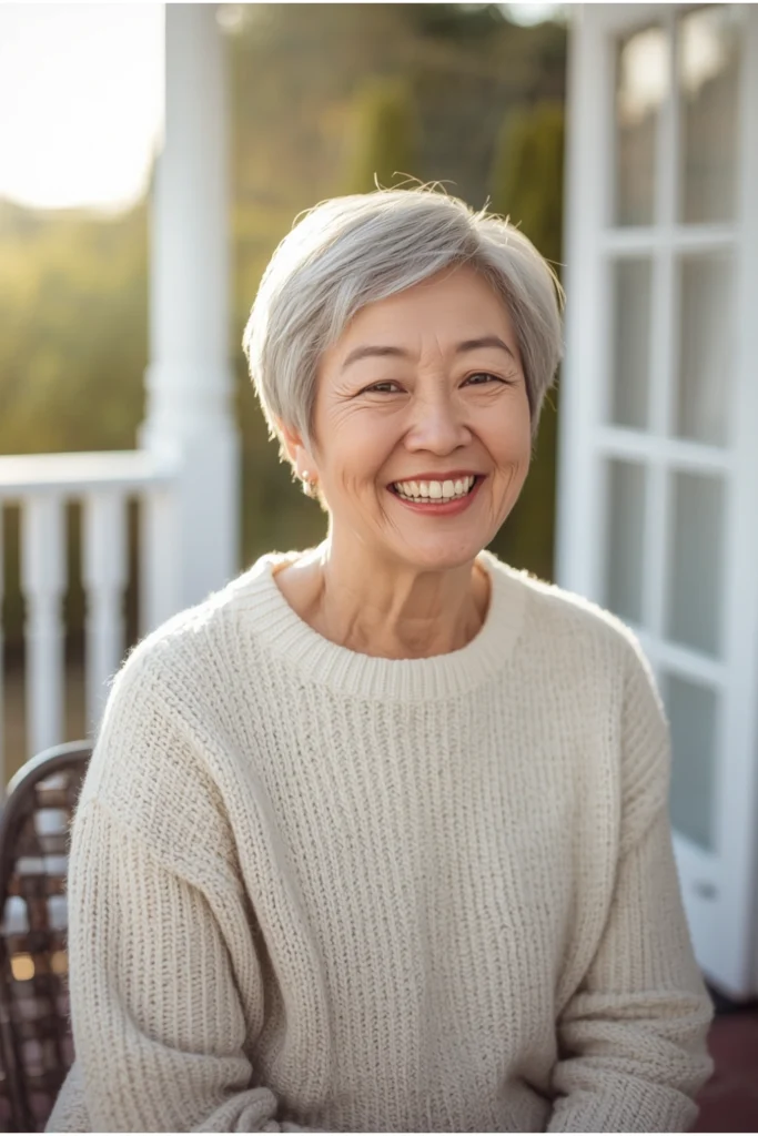 Short pixie haircut for gray hair on woman over 70